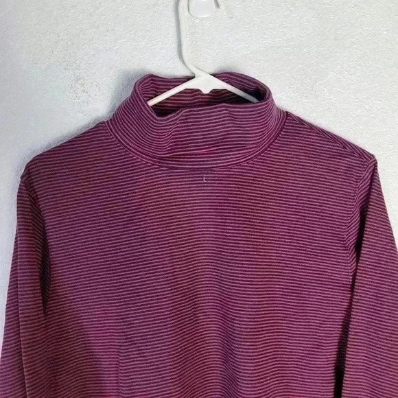 L.L. Bean Marron Striped Shirt Womens Sz Xl Misses Supima turtleneck - Picture 3 of 7